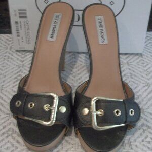 WOMENS STEVE MADDEN CRUNK BLACK LEATHER SLIDES SIZE 9 1/2